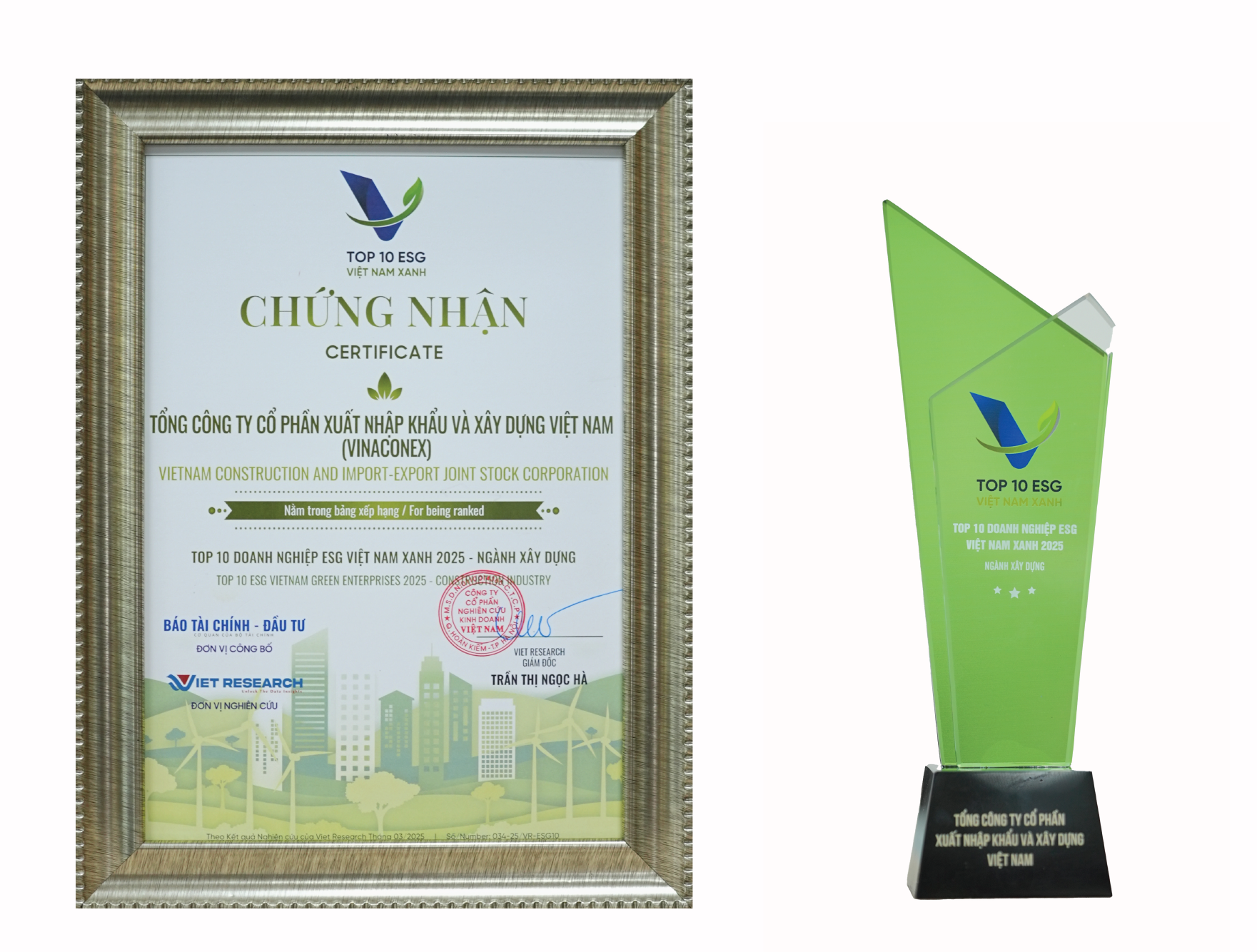 Vinaconex được vinh danh Top 10 doanh nghiệp tiêu biểu ESG 2025 – Từng bước kiến tạo tương lai bền vững