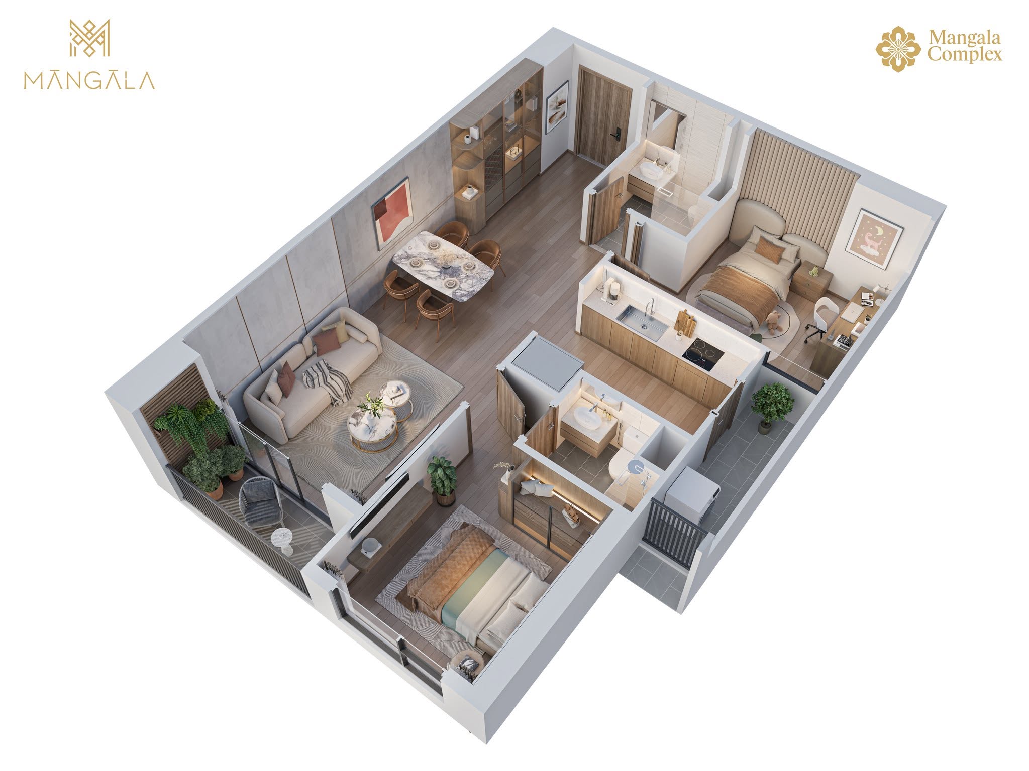 Tư duy thiết kế căn hộ 2 phòng ngủ Mangala Complex